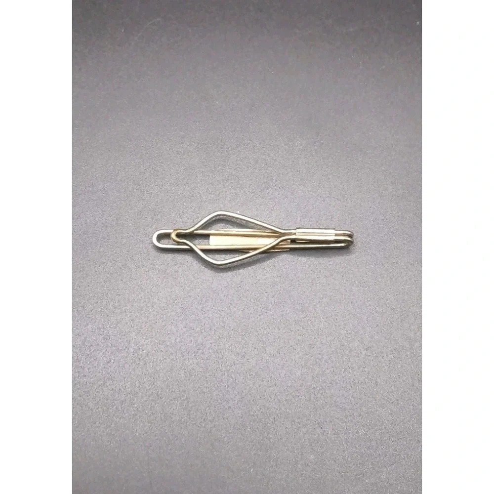Vintage Art Deco Red White Enamel Tie Clip Bar Silver Tone Geometric Slide On
